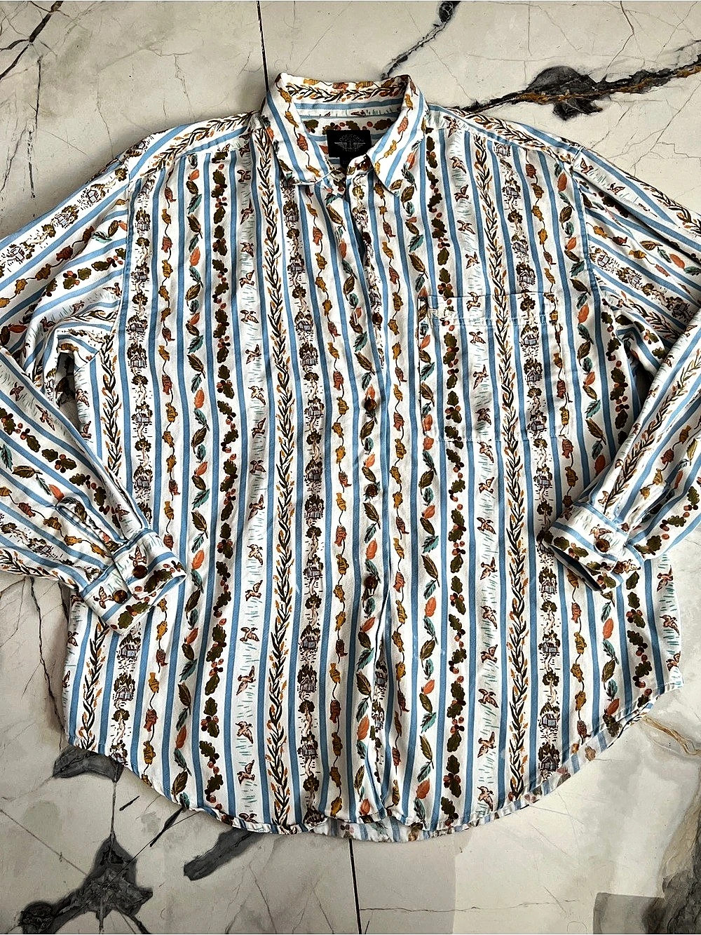 Dockers Striped Cotton Button Down Blue & White Medium Novelty print